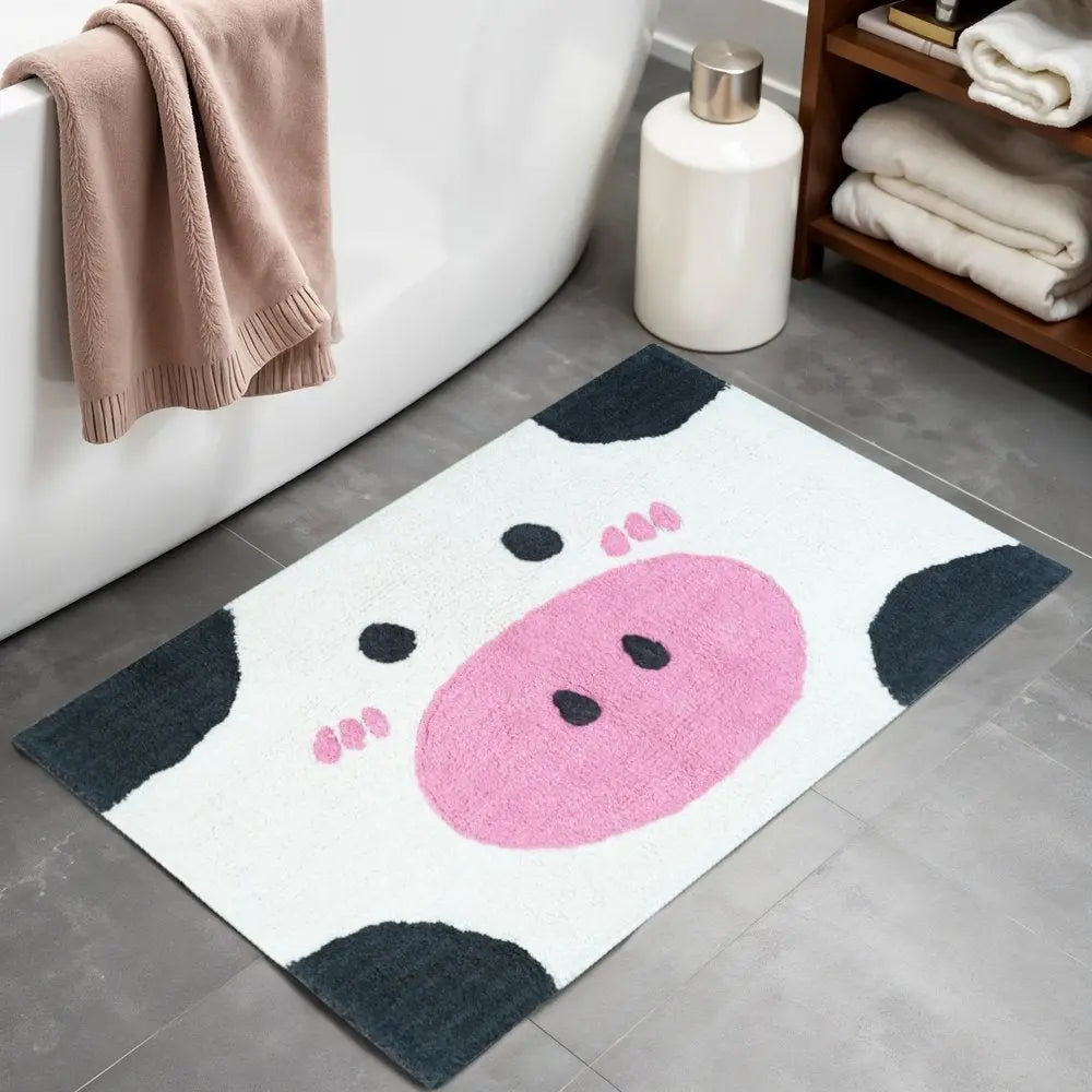 32" White Black And Pink Cotton Cow Youthful Bath Rug HomeRoots