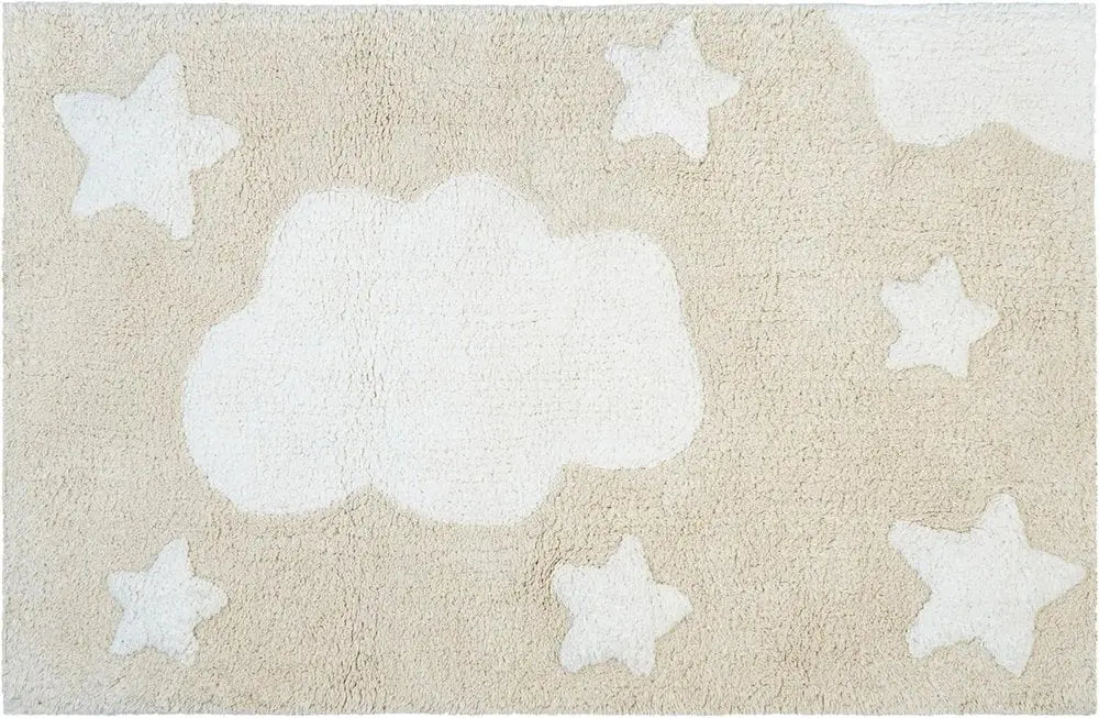 32" White And Beige Cotton Clouds and Stars Youthful Bath Rug HomeRoots