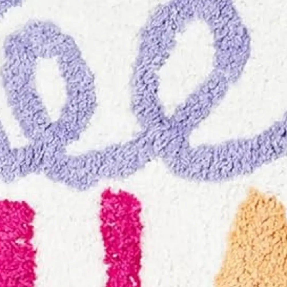 32" White Purple And Green Cotton Be Happy Youthful Bath Rug HomeRoots