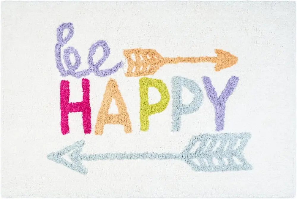 32" White Purple And Green Cotton Be Happy Youthful Bath Rug HomeRoots