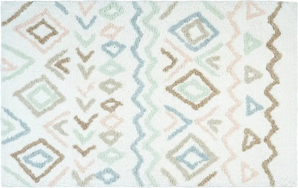 32" Blue Brown And White Cotton Geometric Bath Rug HomeRoots