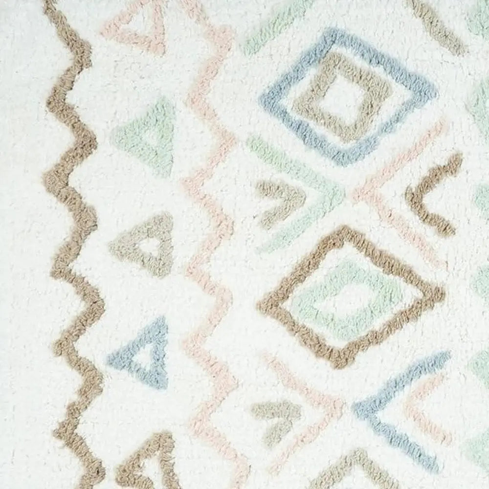 32" Blue Brown And White Cotton Geometric Bath Rug HomeRoots