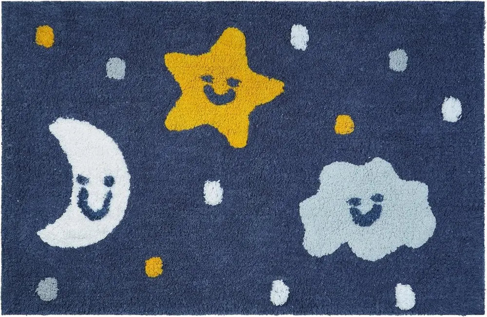 32" White Blue And Yellow Cotton Clouds and Stars Youthful Bath Rug HomeRoots