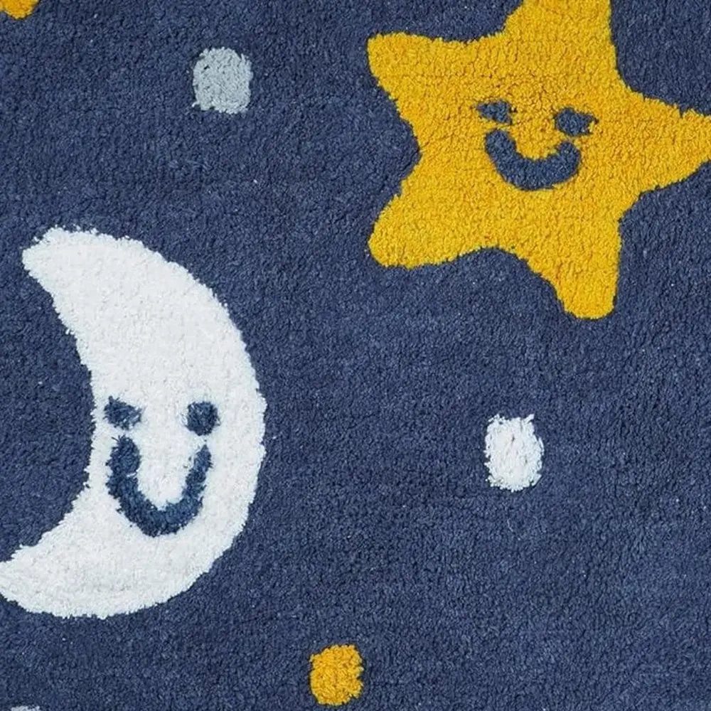 32" White Blue And Yellow Cotton Clouds and Stars Youthful Bath Rug HomeRoots