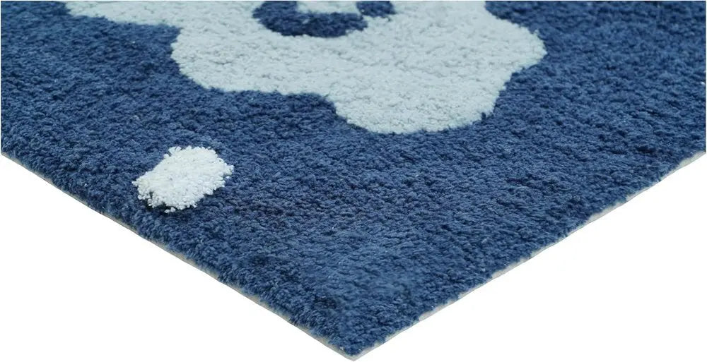 32" White Blue And Yellow Cotton Clouds and Stars Youthful Bath Rug HomeRoots
