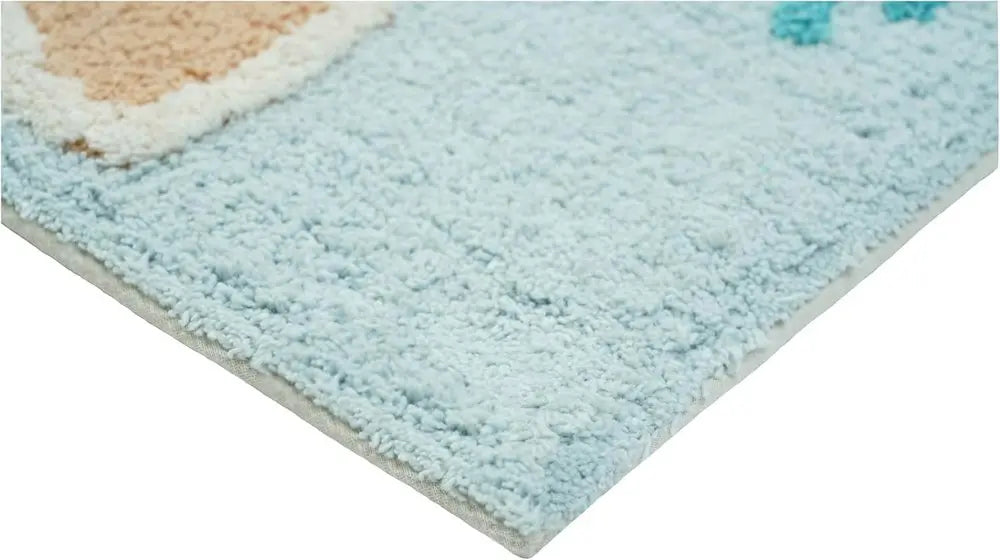32" Blue Tan And White Cotton Seashells And Coral Bath Rug HomeRoots