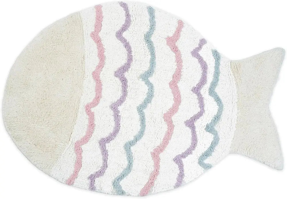 32" White Pink And Purple Cotton Fish Shaped Youthful Bath Rug HomeRoots