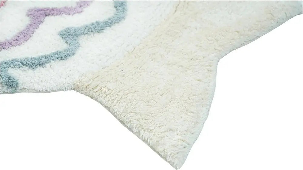 32" White Pink And Purple Cotton Fish Shaped Youthful Bath Rug HomeRoots