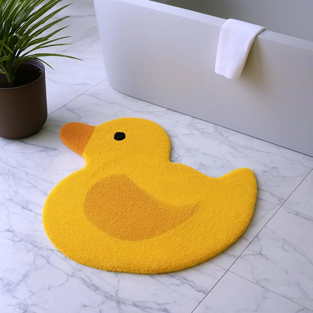 25" Yellow Cotton Rubber Duckie Youthful Bath Rug HomeRoots