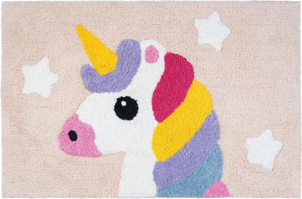 32" Pink And Yellow Cotton Unicorns Youthful Bath Rug HomeRoots