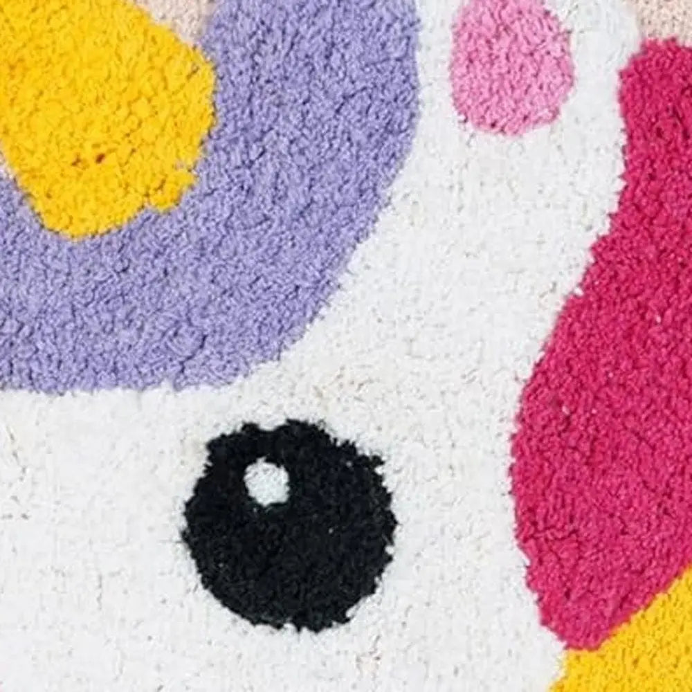 32" Pink And Yellow Cotton Unicorns Youthful Bath Rug HomeRoots