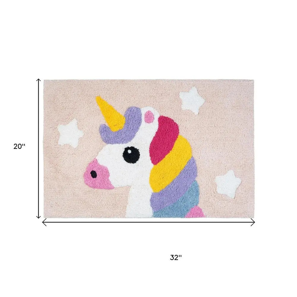 32" Pink And Yellow Cotton Unicorns Youthful Bath Rug HomeRoots
