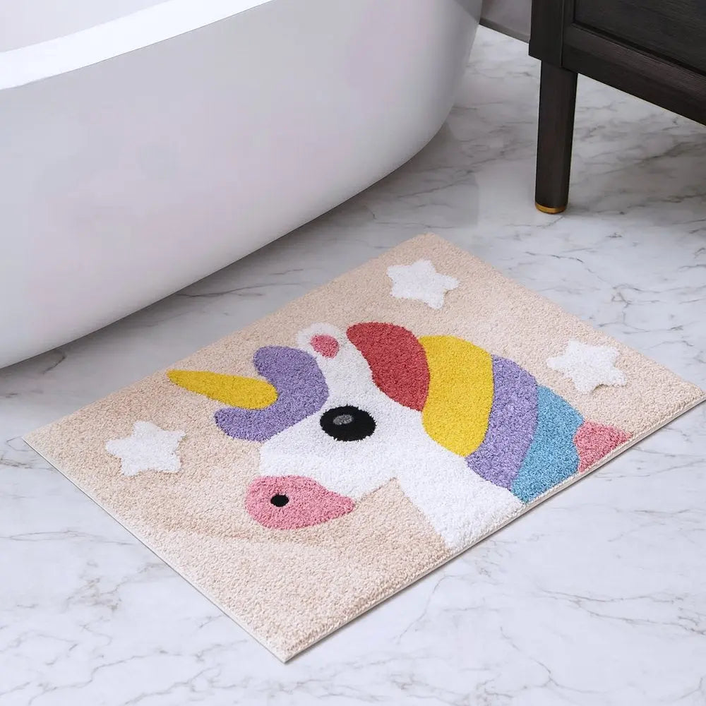 32" Pink And Yellow Cotton Unicorns Youthful Bath Rug HomeRoots