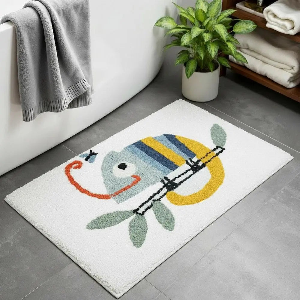 32" White And Yellow Cotton Chameleon Youthful Bath Rug HomeRoots