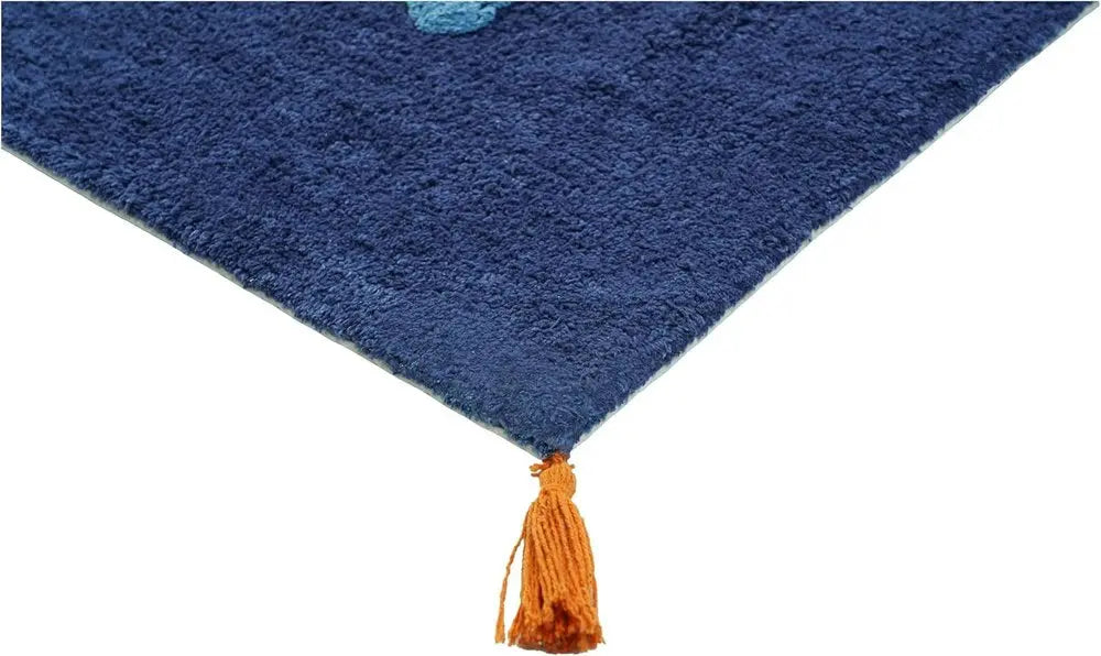 32" Blue Orange And White Cotton Dog Youthful Bath Rug HomeRoots