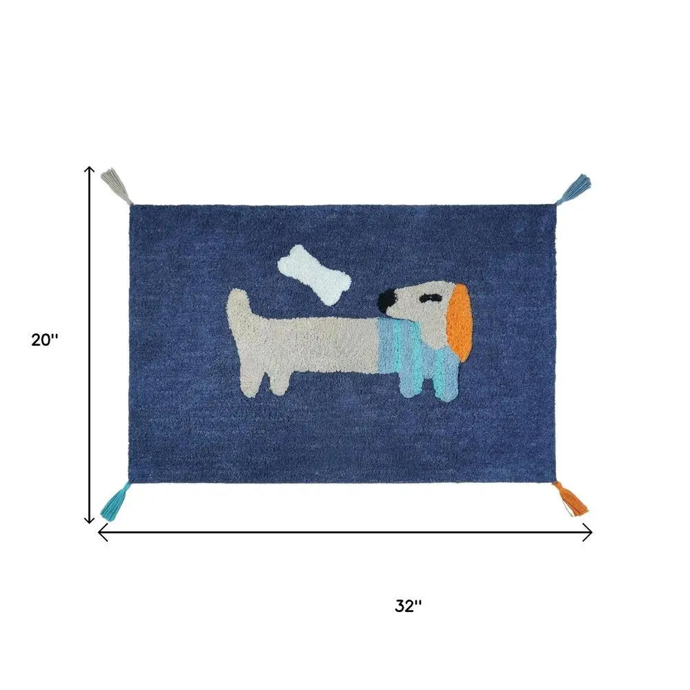32" Blue Orange And White Cotton Dog Youthful Bath Rug HomeRoots