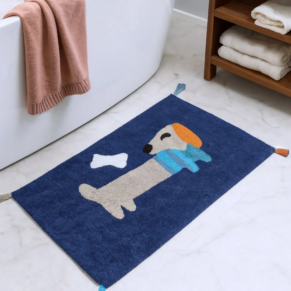 32" Blue Orange And White Cotton Dog Youthful Bath Rug HomeRoots