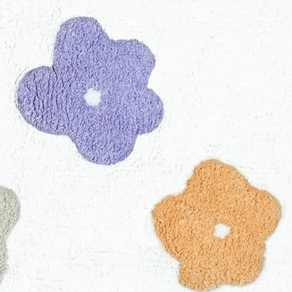 32" Pink And White Cotton Flowers Floral Floral Bath Rug HomeRoots