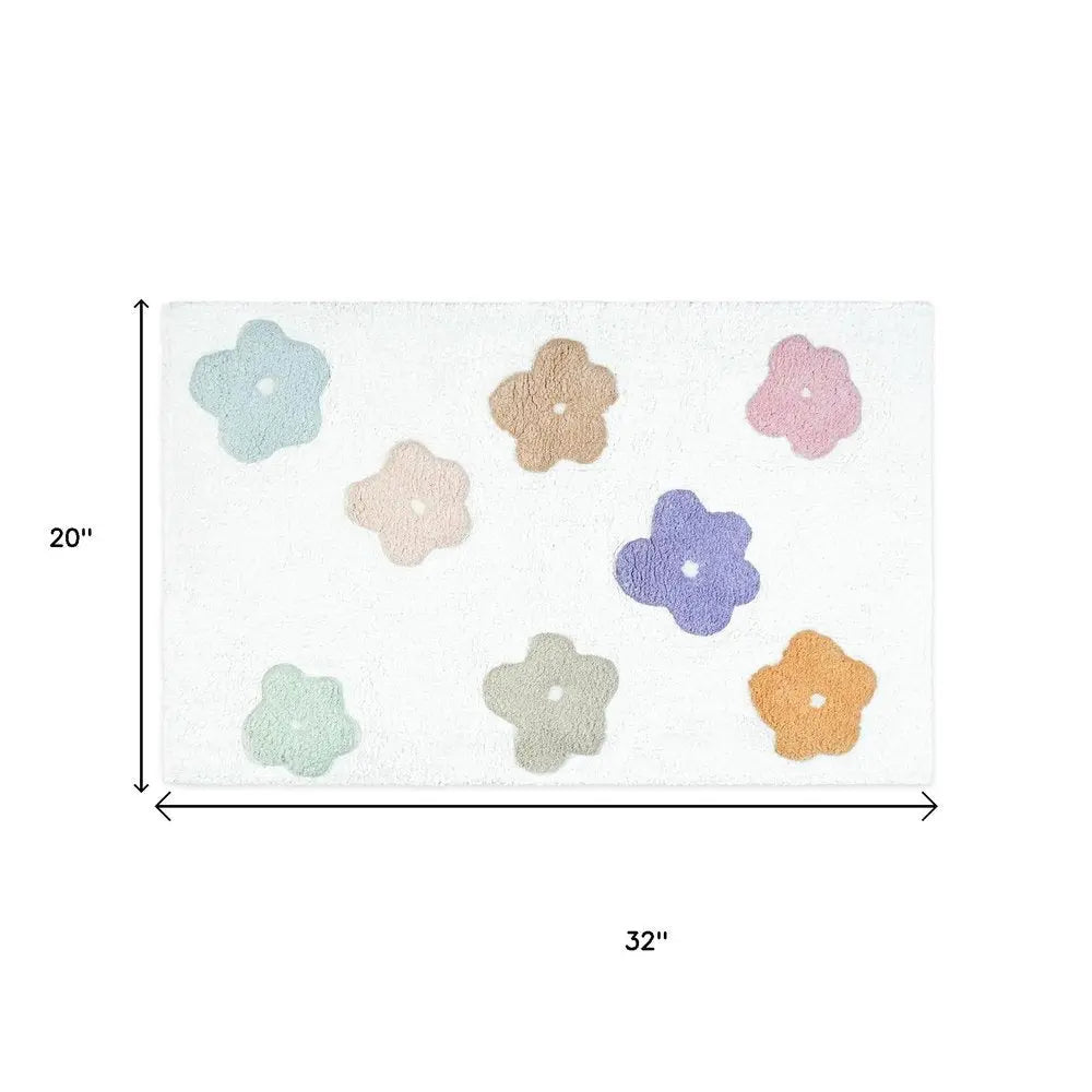 32" Pink And White Cotton Flowers Floral Floral Bath Rug HomeRoots