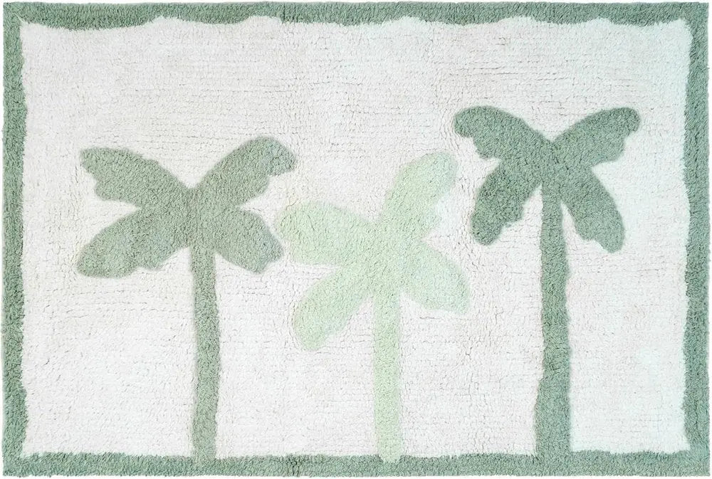 32" Green And White Cotton Palm Trees Bath Rug HomeRoots