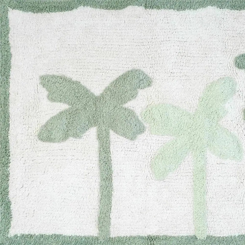 32" Green And White Cotton Palm Trees Bath Rug HomeRoots