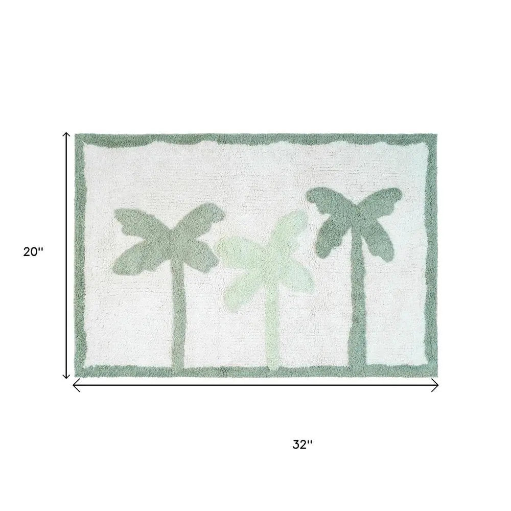 32" Green And White Cotton Palm Trees Bath Rug HomeRoots