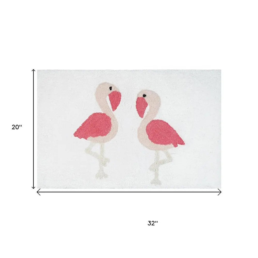 32" Pink And White Cotton Flamingo Bath Rug HomeRoots