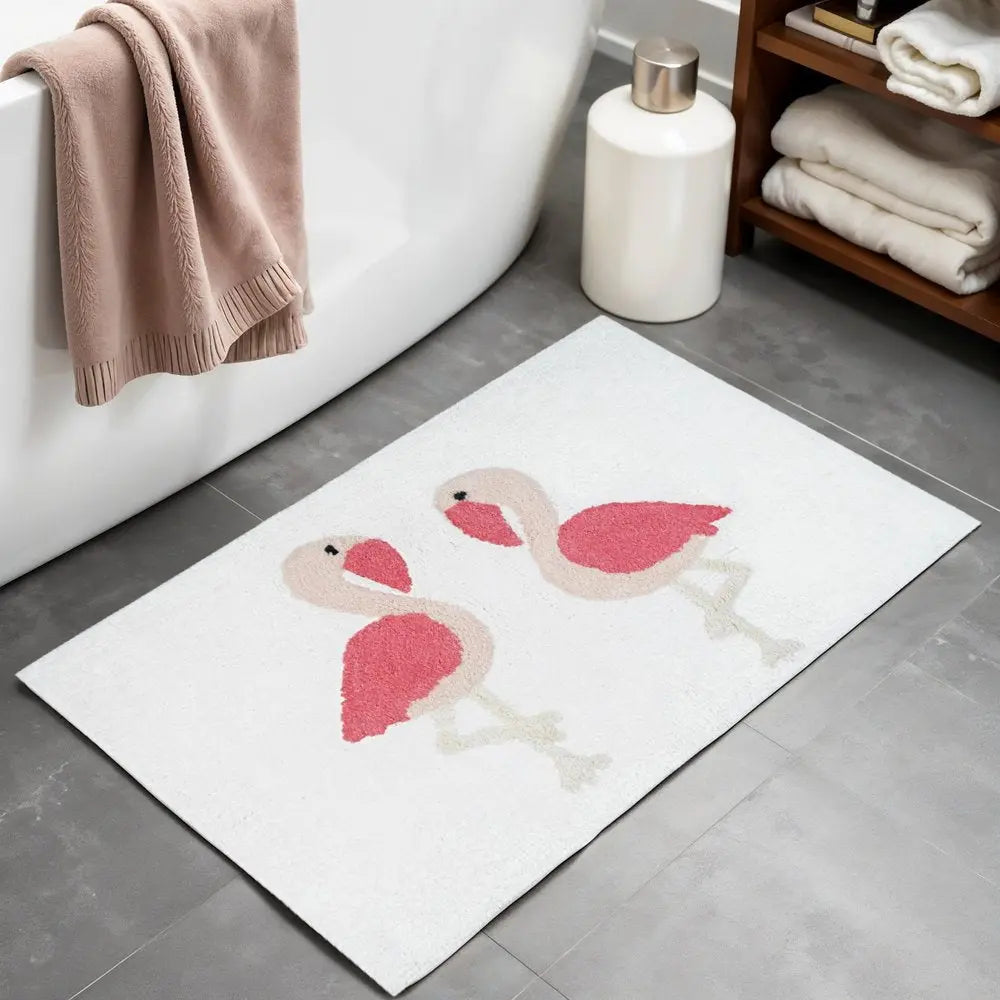 32" Pink And White Cotton Flamingo Bath Rug HomeRoots