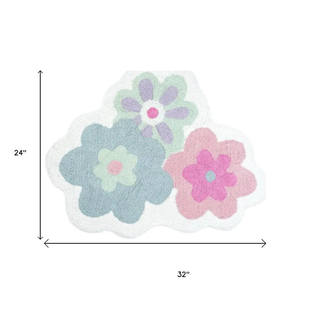 32" Pink And White Cotton Flowers Floral Bath Rug HomeRoots