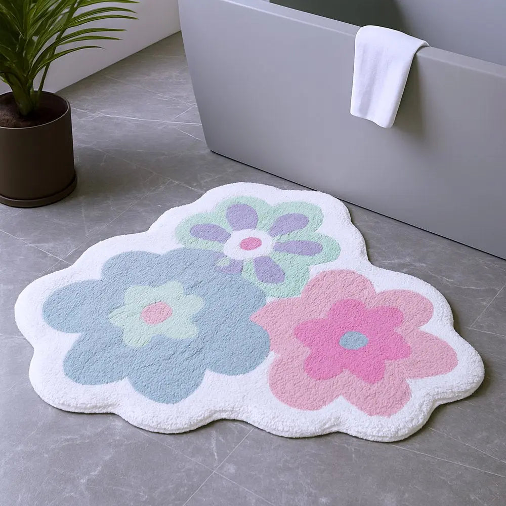 32" Pink And White Cotton Flowers Floral Bath Rug HomeRoots