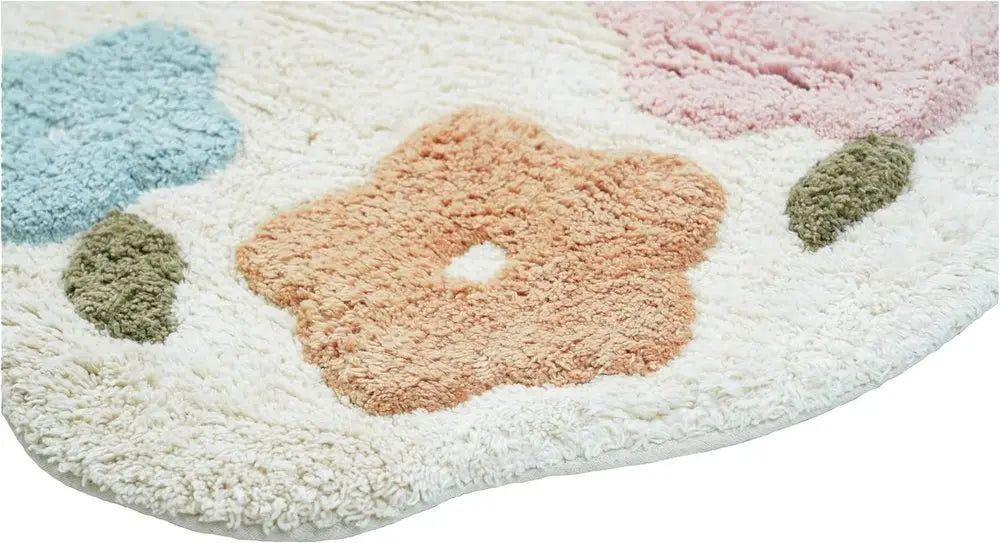 32" White Blue And Pink Cotton Hedgehog Floral Print Bath Rug HomeRoots