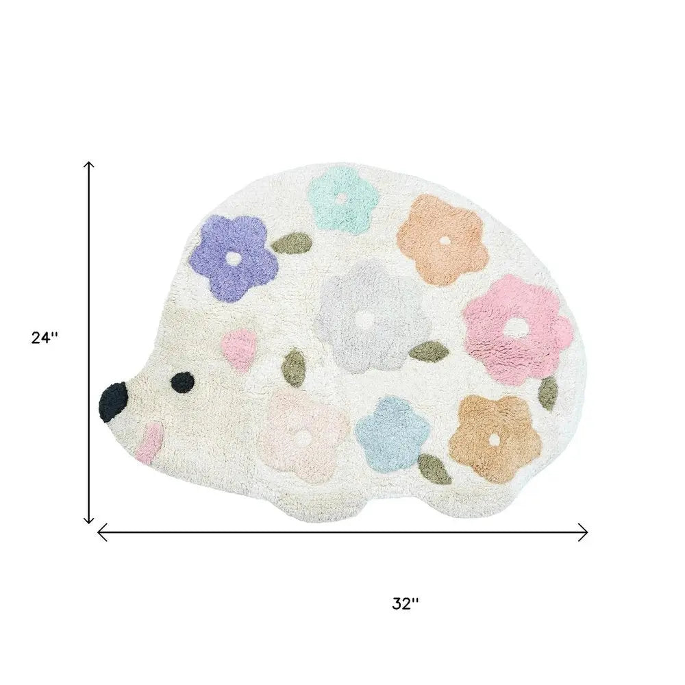 32" White Blue And Pink Cotton Hedgehog Floral Print Bath Rug HomeRoots