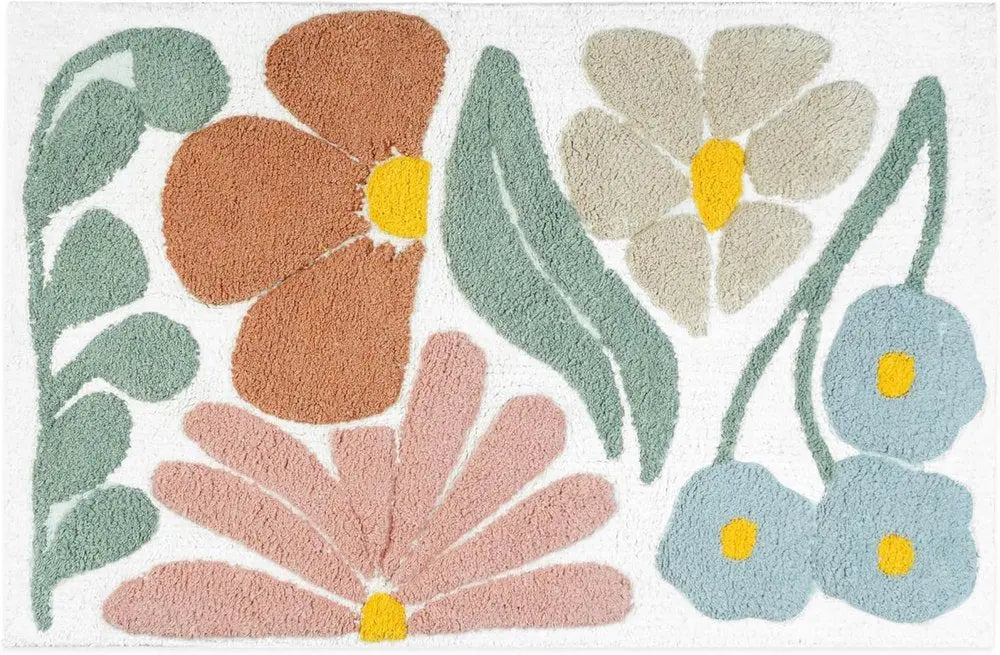 32" Light Blue Red And White Cotton Floral Bath Rug HomeRoots