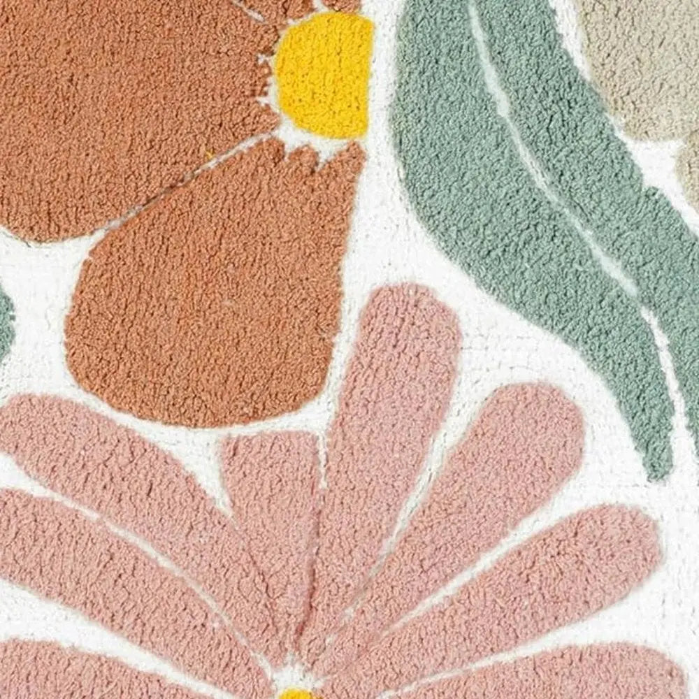 32" Light Blue Red And White Cotton Floral Bath Rug HomeRoots