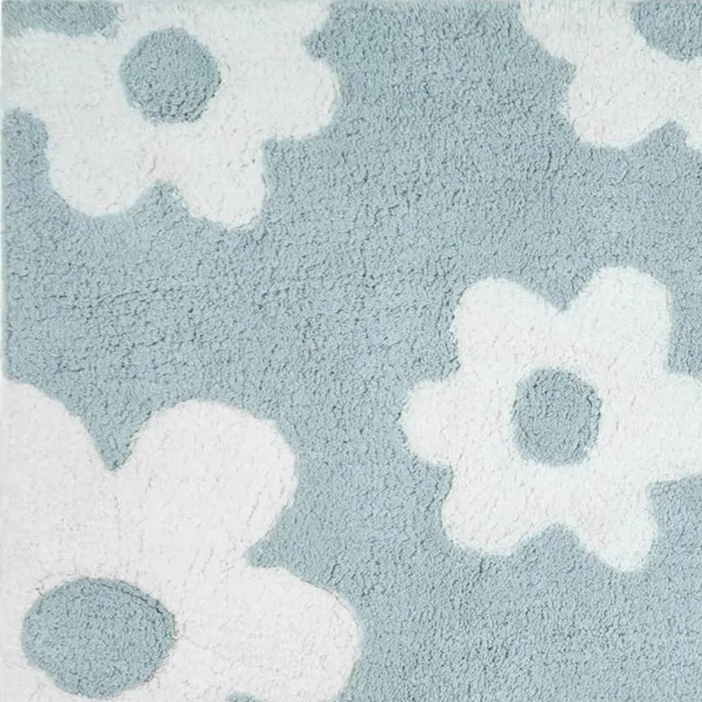 32" Blue And White Cotton Floral Bath Rug HomeRoots