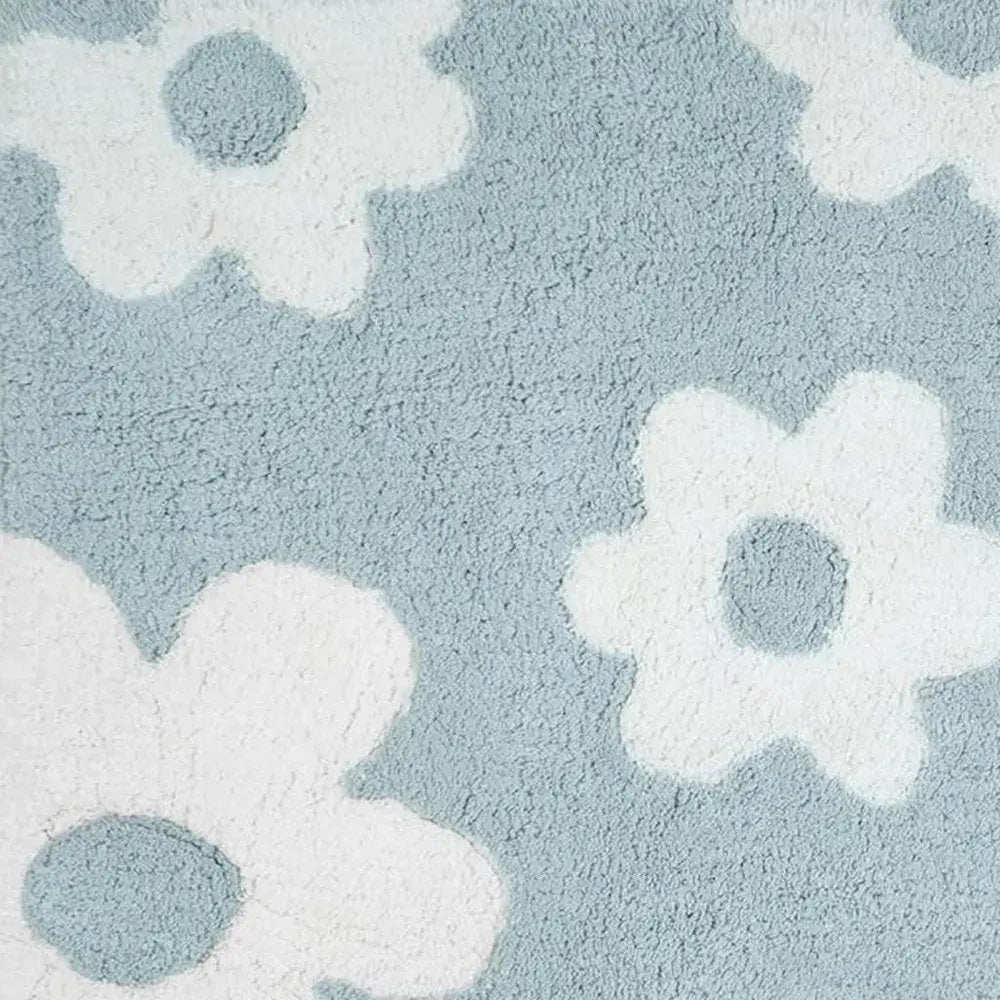 32" Blue And White Cotton Floral Bath Rug HomeRoots