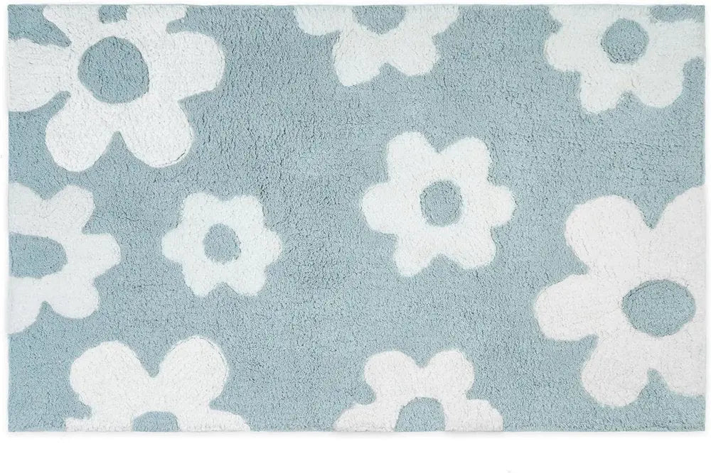 32" Blue And White Cotton Floral Bath Rug HomeRoots
