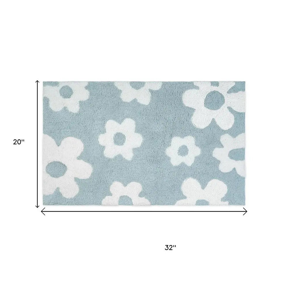 32" Blue And White Cotton Floral Bath Rug HomeRoots