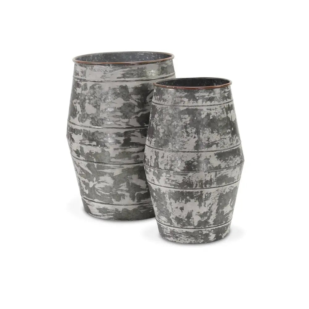 Set of Two Gray Galvanized Metal Cylinder Floor Vases HomeRoots