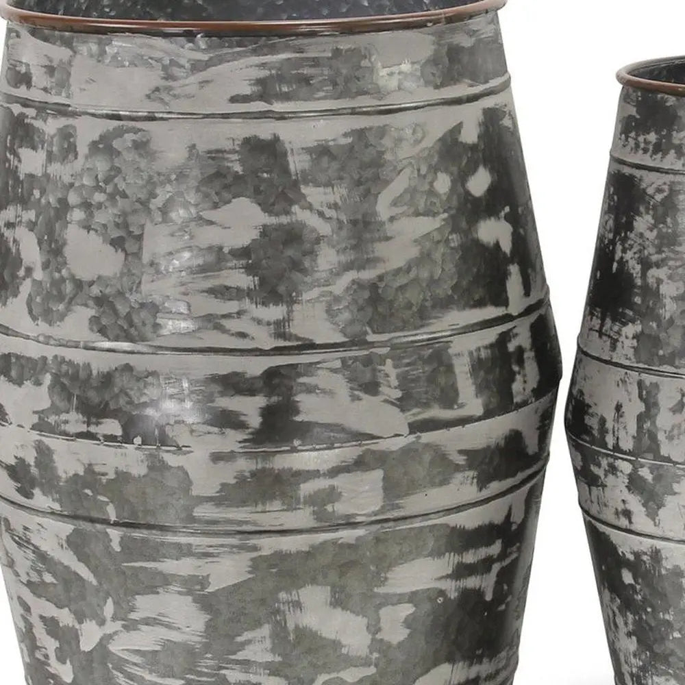 Set of Two Gray Galvanized Metal Cylinder Floor Vases HomeRoots
