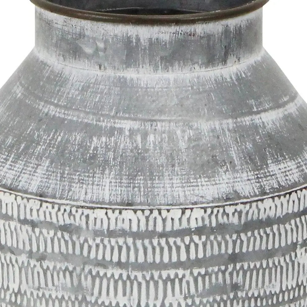 13" Gray Galvanized Metal Geometric Patterned Jug Vase HomeRoots