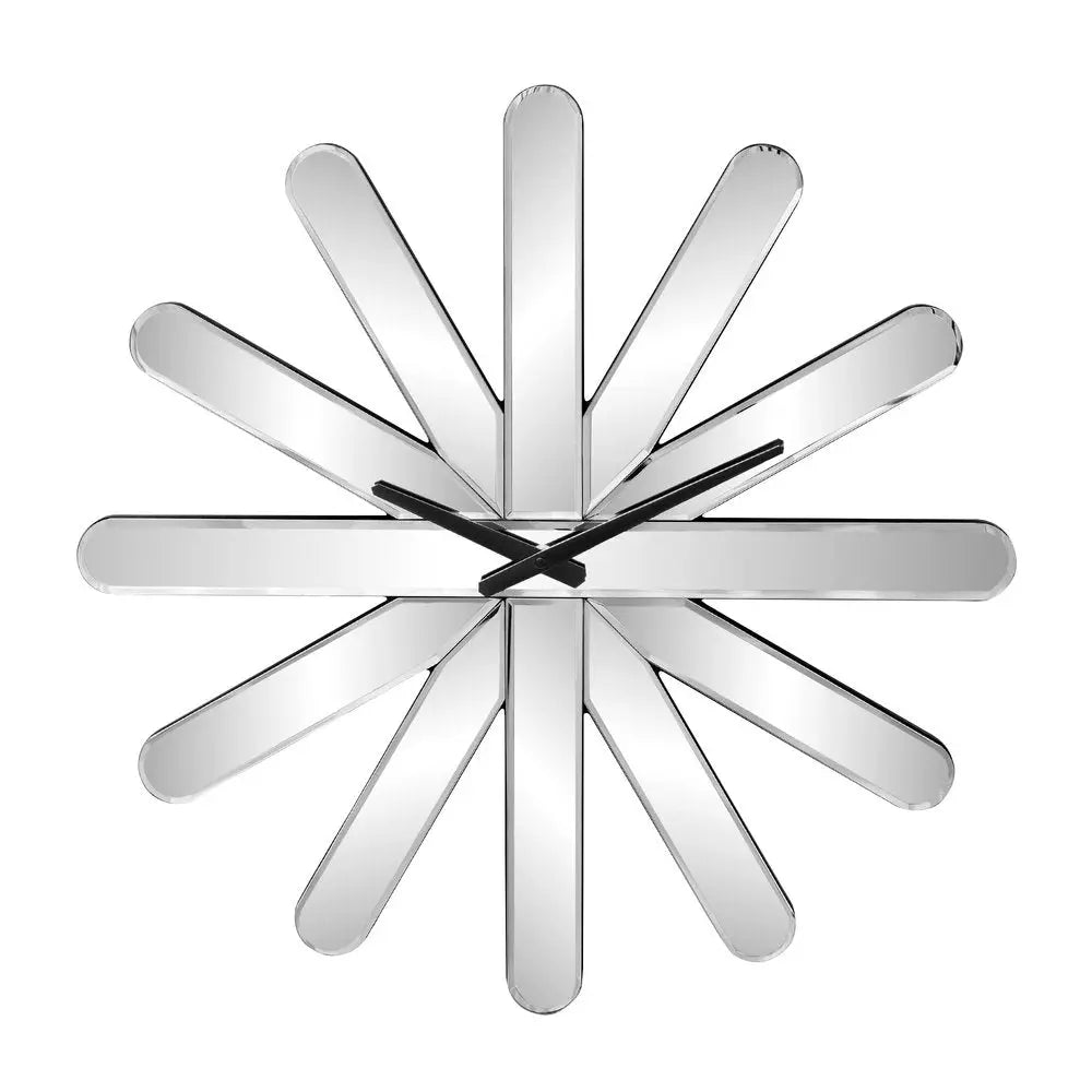 26" Silver Mirrored Glass Silent Analog Starburst Wall Clock HomeRoots