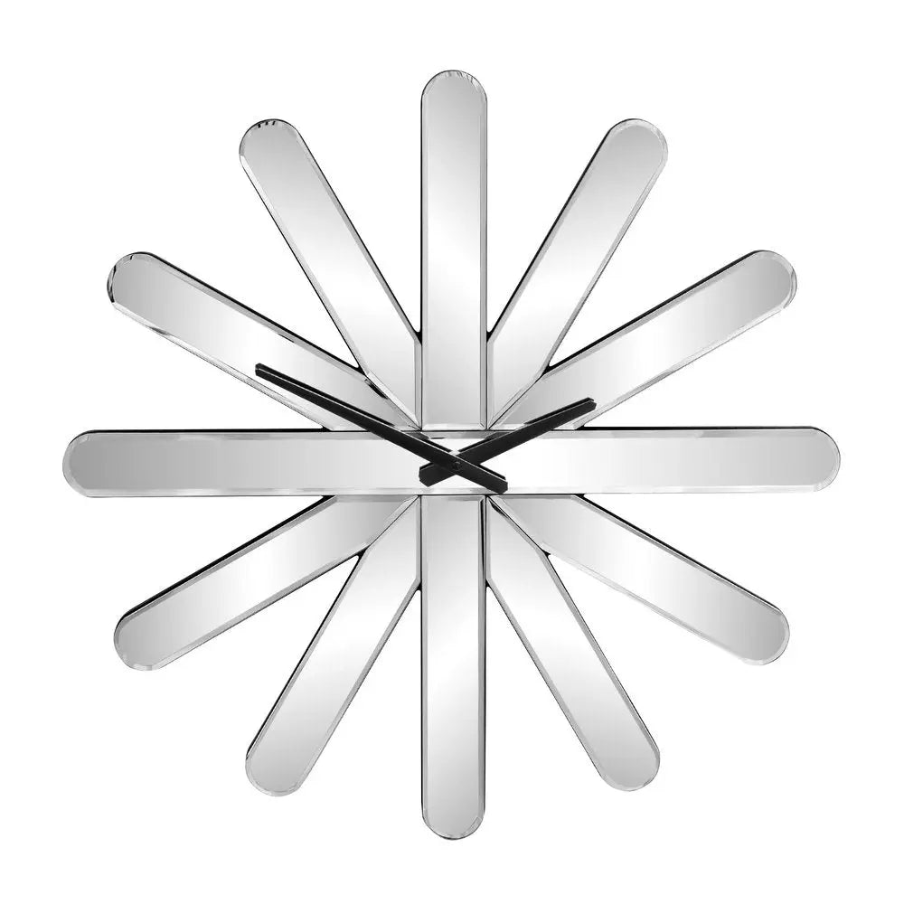 26" Silver Mirrored Glass Silent Analog Starburst Wall Clock HomeRoots
