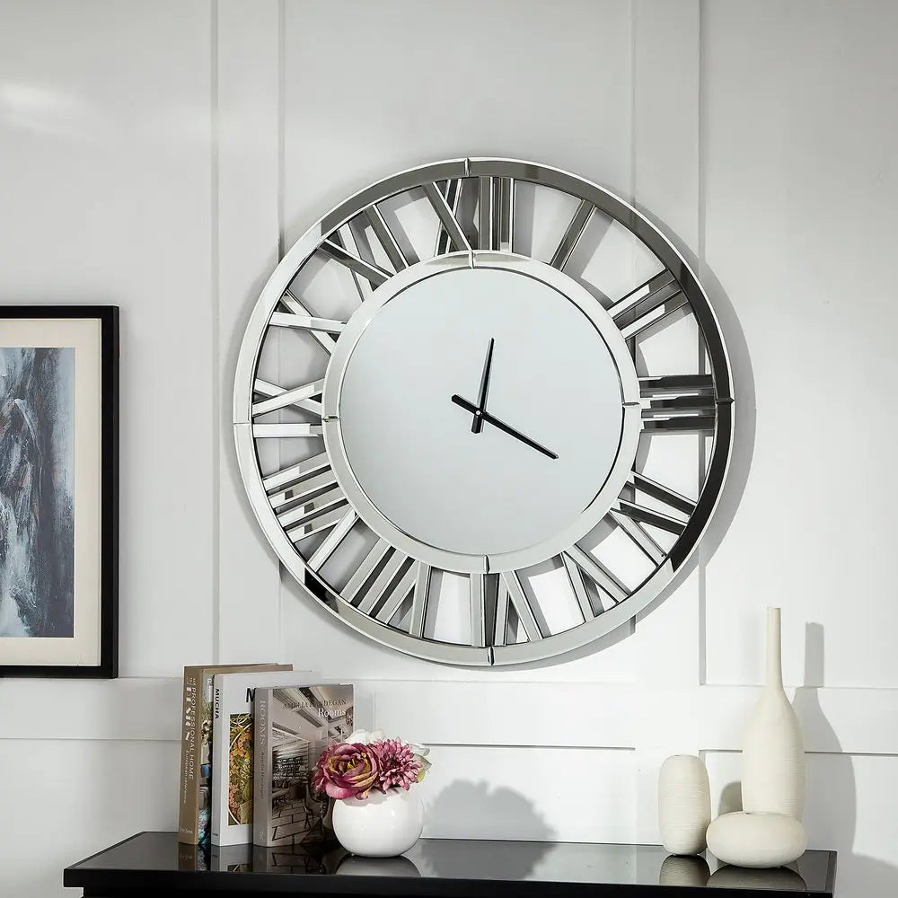 37" Silver Acrylic Silent Analog Round Wall Clock HomeRoots