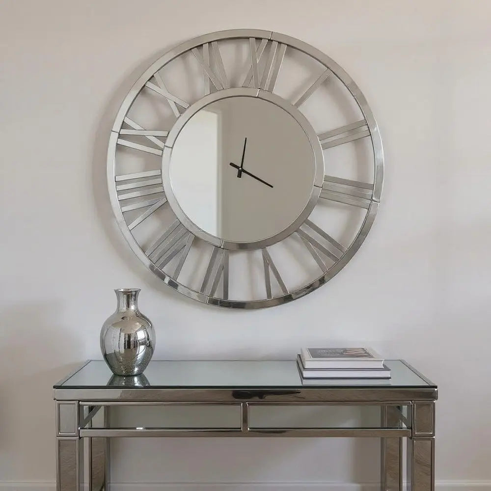 37" Silver Acrylic Silent Analog Round Wall Clock HomeRoots