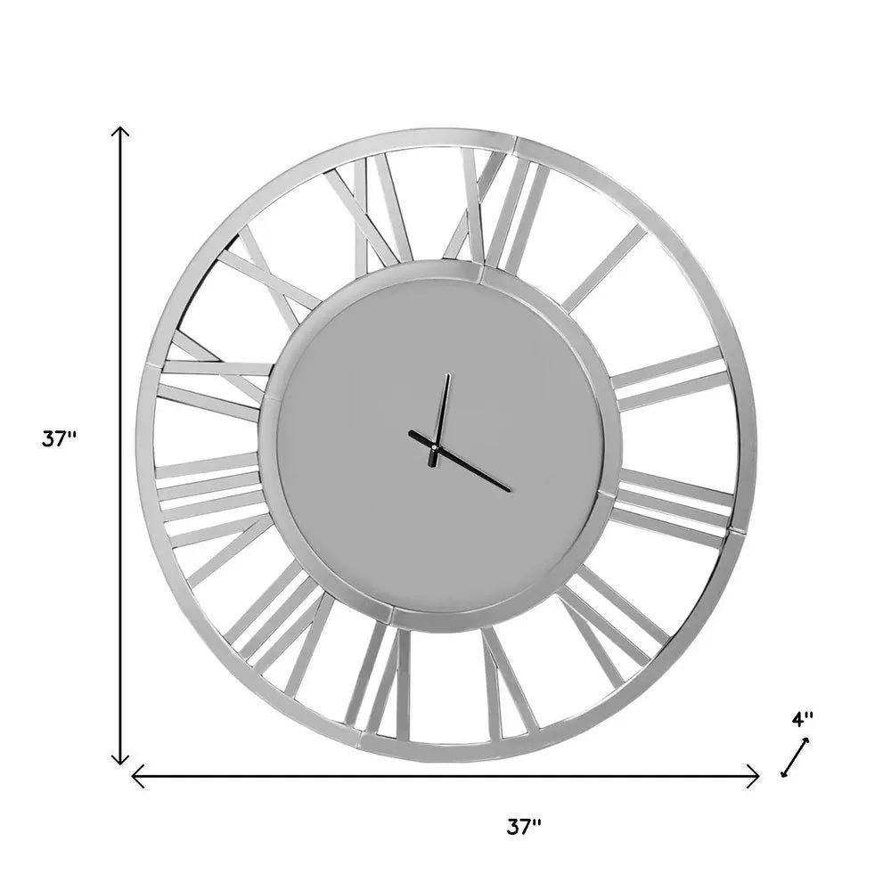 37" Silver Acrylic Silent Analog Round Wall Clock HomeRoots