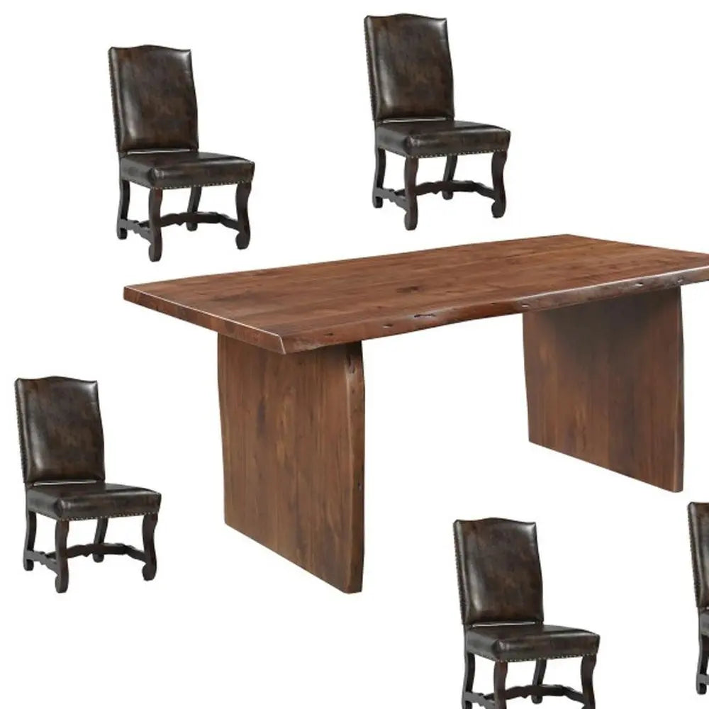 Seven Piece Brown Solid Wood Dining Set with Six Chairs - NOVA HOME FURNITURE
