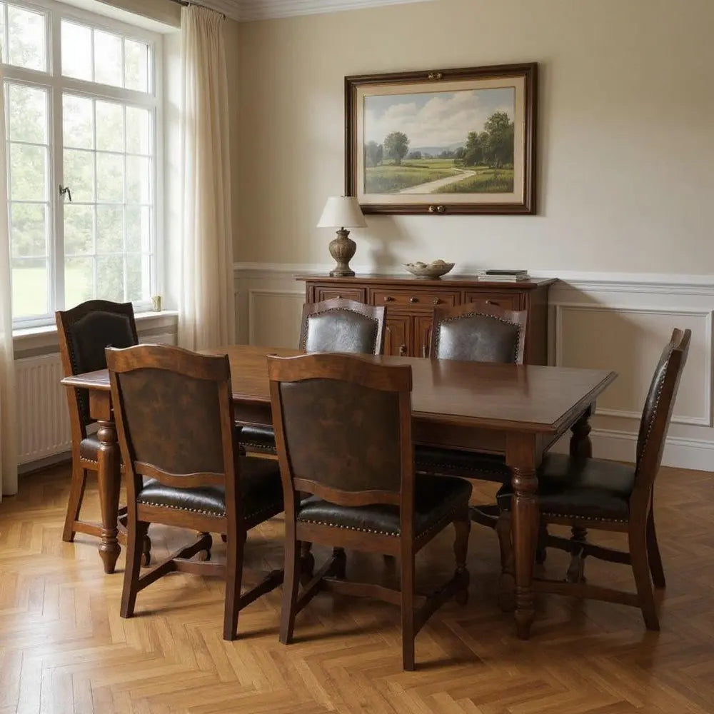 Nine Piece Brown Solid Wood Dining Set with Eight Chairs - NOVA HOME FURNITURE