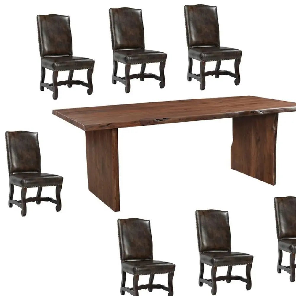 Nine Piece Brown Solid Wood Dining Set with Eight Chairs - NOVA HOME FURNITURE