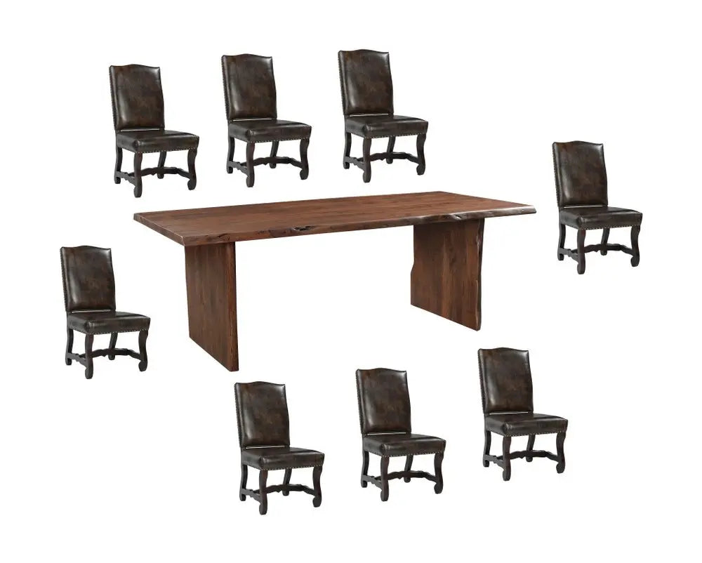 Nine Piece Brown Solid Wood Dining Set with Eight Chairs - NOVA HOME FURNITURE